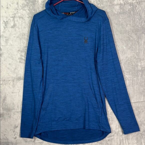 Spyder Active Heathered Blue Lightweight Kangaroo Pouch Hoodie Size Medium - Picture 1 of 7